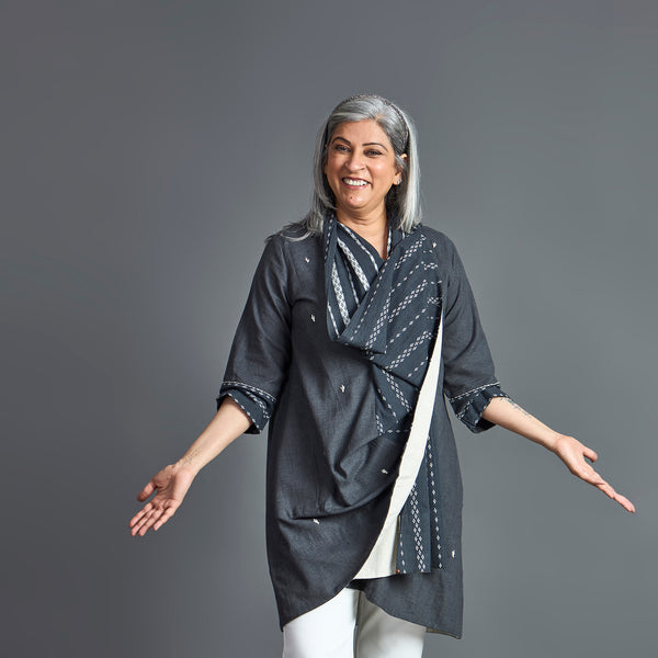 NORI Cape style Jacket - Grey & White (LAST PIECES)