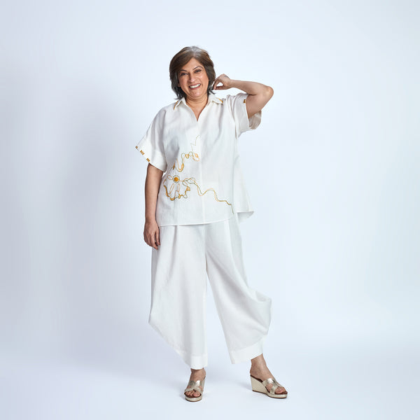 RABIA SAMAIRA Set - Ivory with Flower embroidery