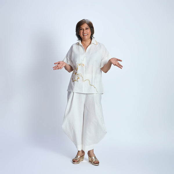 RABIA SAMAIRA Set - Ivory with Flower embroidery