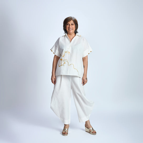 RABIA SAMAIRA Set - Ivory with Flower embroidery