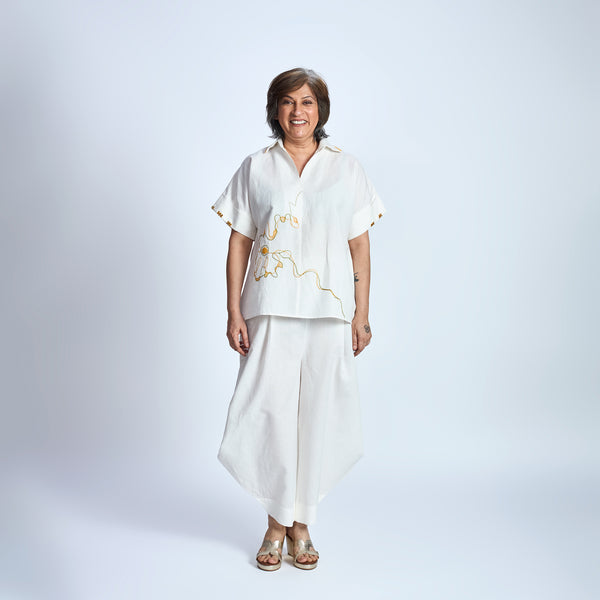 RABIA SAMAIRA Set - Ivory with Flower embroidery