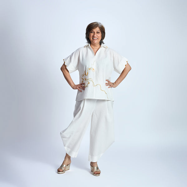 RABIA SAMAIRA Set - Ivory with Flower embroidery