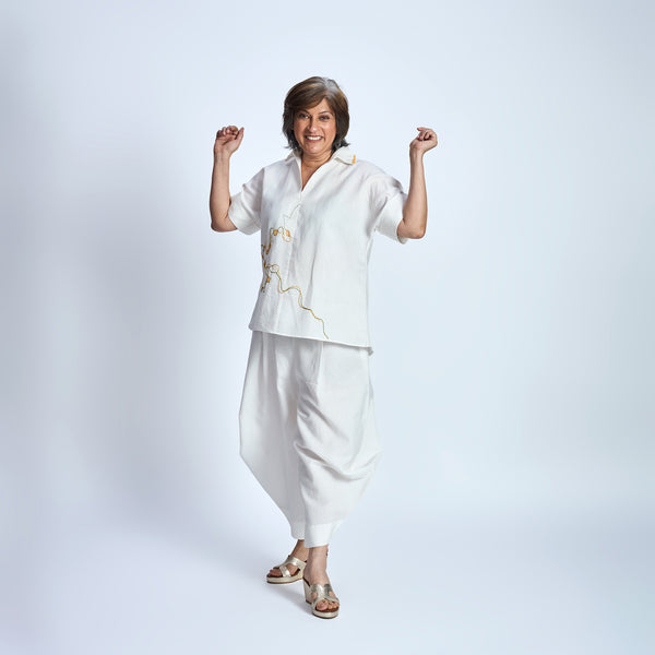 RABIA SAMAIRA Set - Ivory with Flower embroidery