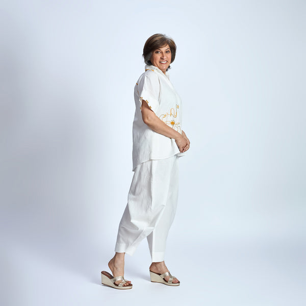 RABIA SAMAIRA Set - Ivory with Flower embroidery