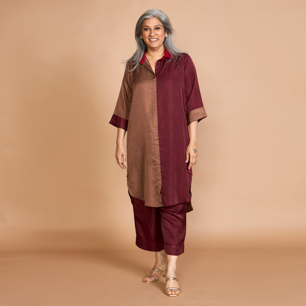 RUHANI Tunic Set - Burgundy & Brown