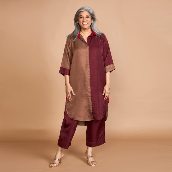 RUHANI Tunic Set - Burgundy & Brown