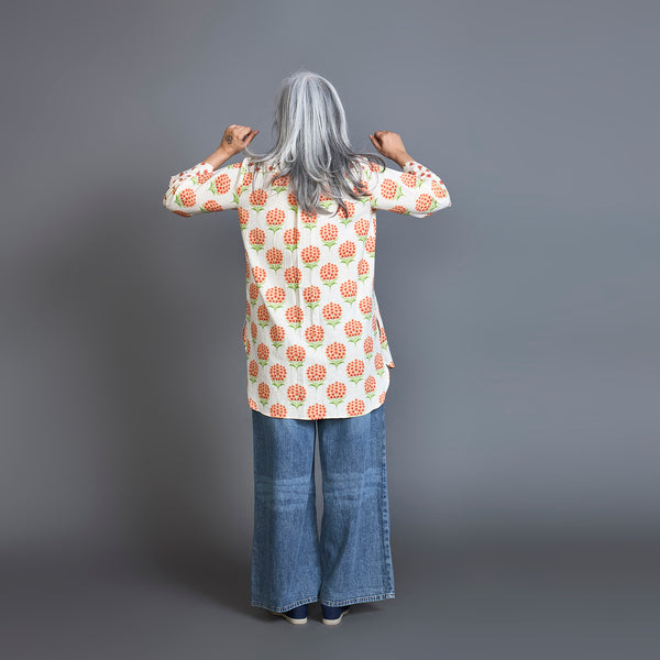 SVARA Block Printed shirt - Orange Ivory