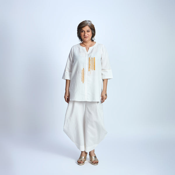 SAHAR SAMAIRA Set - Ivory with Barcode Embroidery