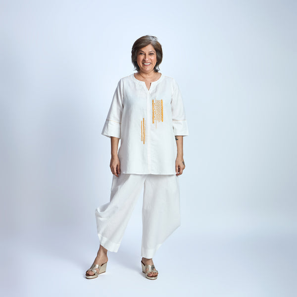 SAHAR SAMAIRA Set - Ivory with Barcode Embroidery