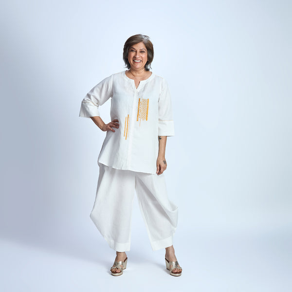 SAHAR SAMAIRA Set - Ivory with Barcode Embroidery