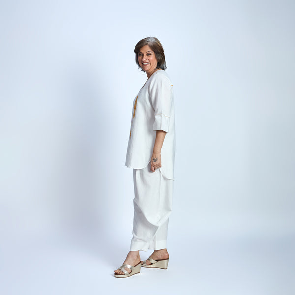 SAHAR SAMAIRA Set - Ivory with Barcode Embroidery