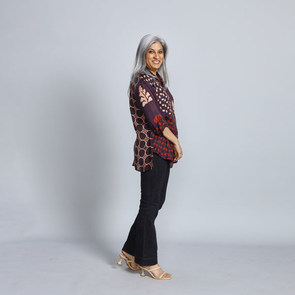 SHIREEN Shirt - BURGUNDY Ajrakh Modal Satin (SOLD OUT)