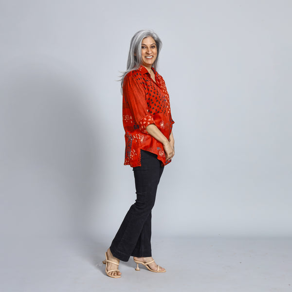 SHIREEN Shirt - RED Ajrakh Modal Satin (PROMO)