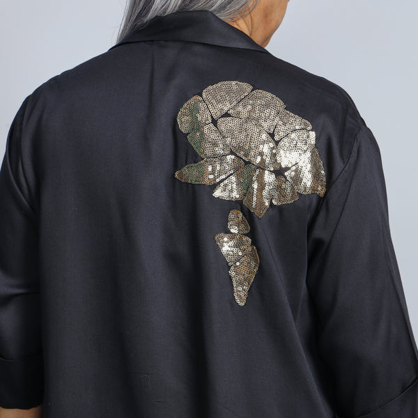 SHIREEN Shirt - Black Satin with Gold Sequin (PROMO)