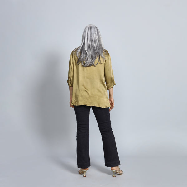 SHIREEN Shirt - Olive Satin with Sequin (PROMO)