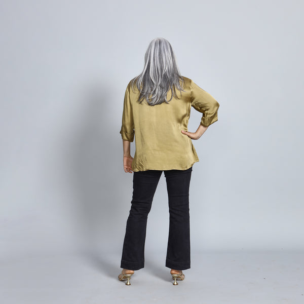 SHIREEN Shirt - Olive Satin with Sequin (PROMO)