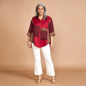 SHIREEN Pocket Shirt - Red & Burgundy