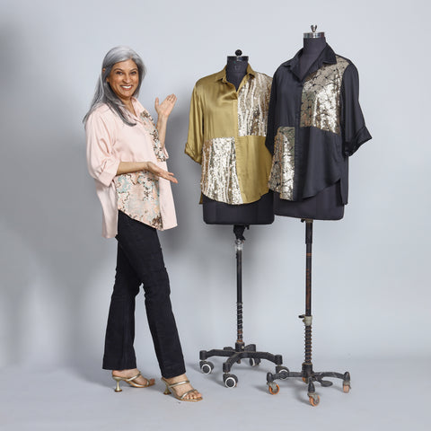 SHIREEN Shirt - Pink Satin with Sequin (PROMO)