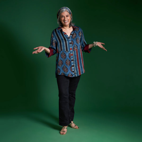 SHIREEN Shirt - Blue Ajrakh Modal Satin