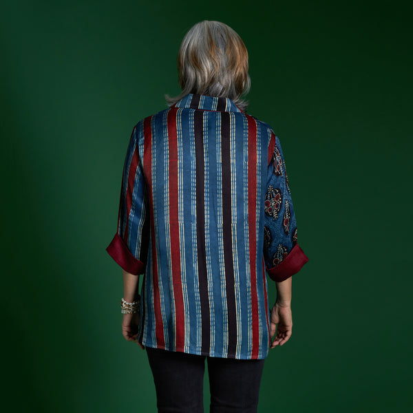 SHIREEN Shirt - Blue Ajrakh Modal Satin