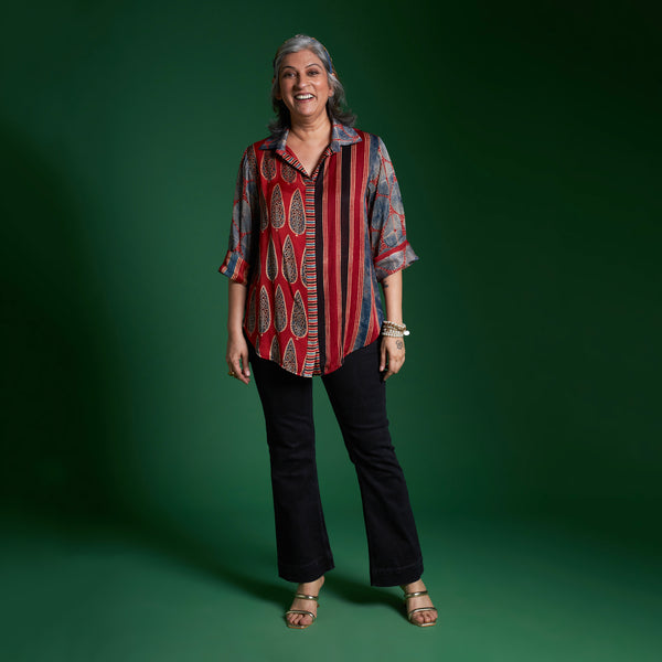 SHIREEN Shirt - Red Ajrakh Modal Satin
