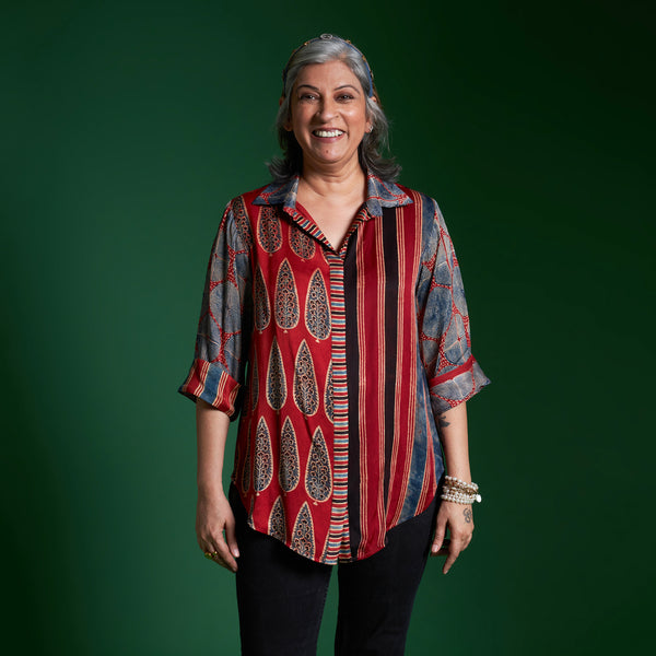 SHIREEN Shirt - Red Ajrakh Modal Satin