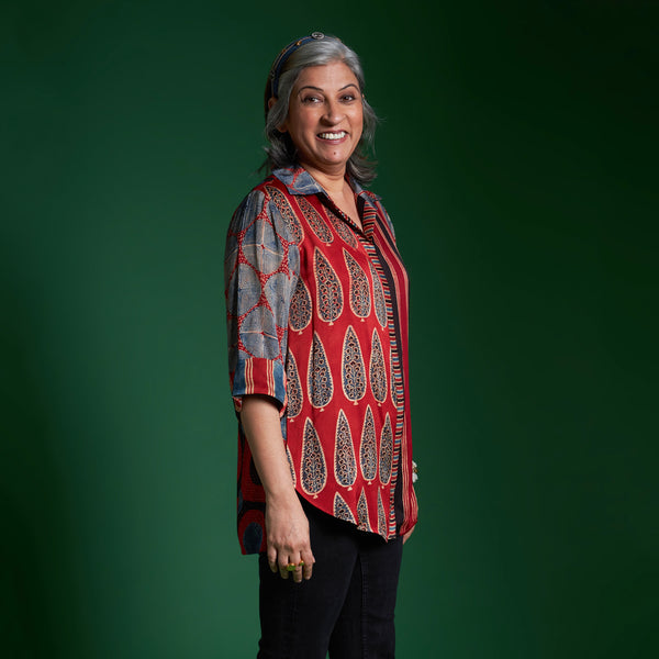 SHIREEN Shirt - Red Ajrakh Modal Satin