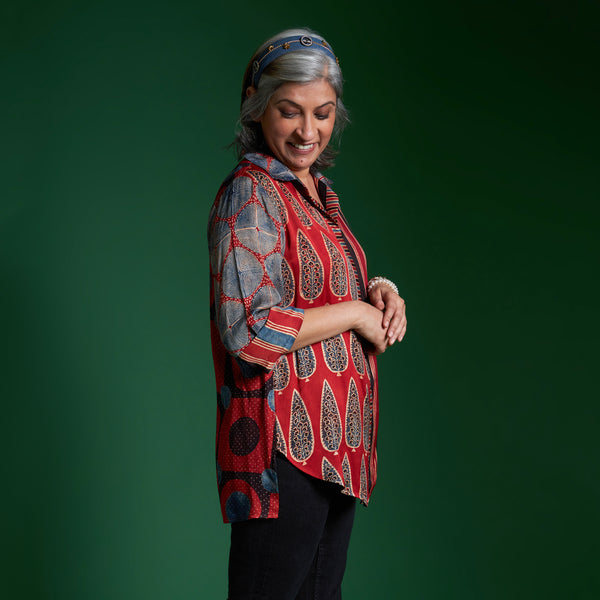 SHIREEN Shirt - Red Ajrakh Modal Satin