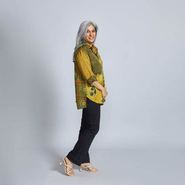 SHIREEN Shirt - HALDI YELLOW Ajrakh Modal Satin (PROMO)