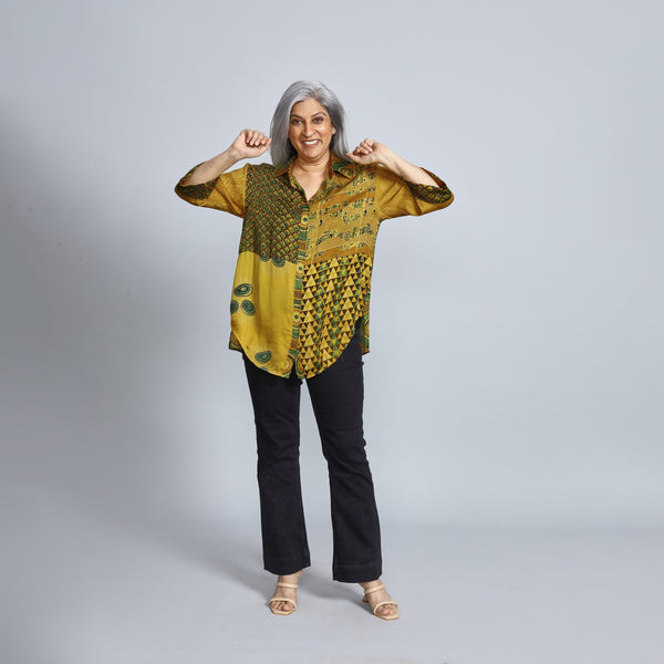 SHIREEN Shirt - HALDI YELLOW Ajrakh Modal Satin (PROMO)