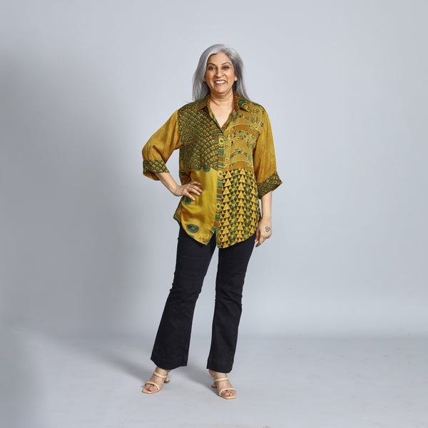 SHIREEN Shirt - HALDI YELLOW Ajrakh Modal Satin (PROMO)