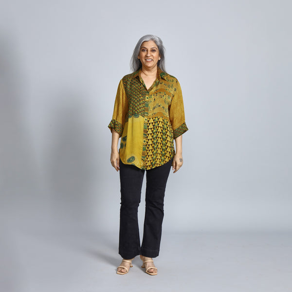 SHIREEN Shirt - HALDI YELLOW Ajrakh Modal Satin (PROMO)