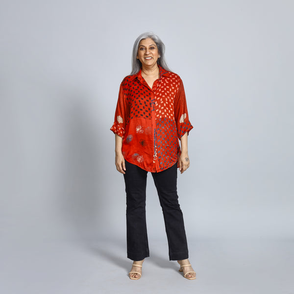 SHIREEN Shirt - RED Ajrakh Modal Satin (PROMO)