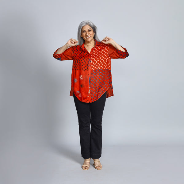 SHIREEN Shirt - RED Ajrakh Modal Satin (PROMO)