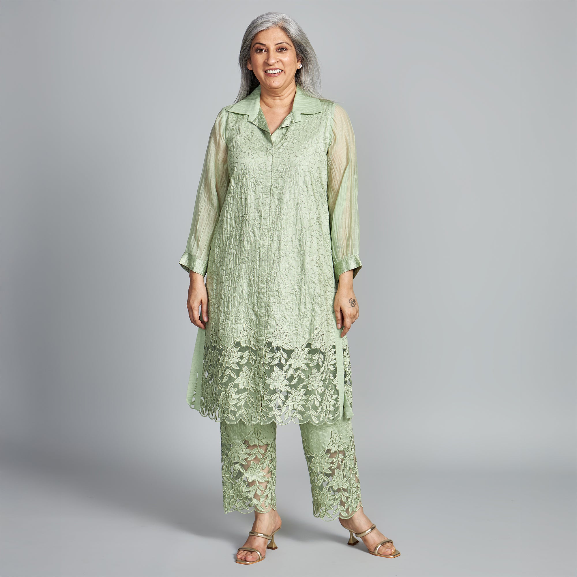 SOMA Cutwork Tunic Set - Mint Green