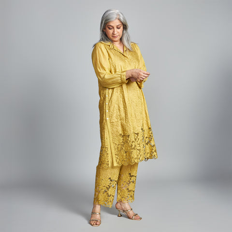 SOMA Cutwork Tunic Set - Yellow Ocre