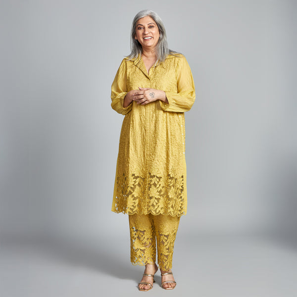 SOMA Cutwork Tunic Set - Yellow Ocre