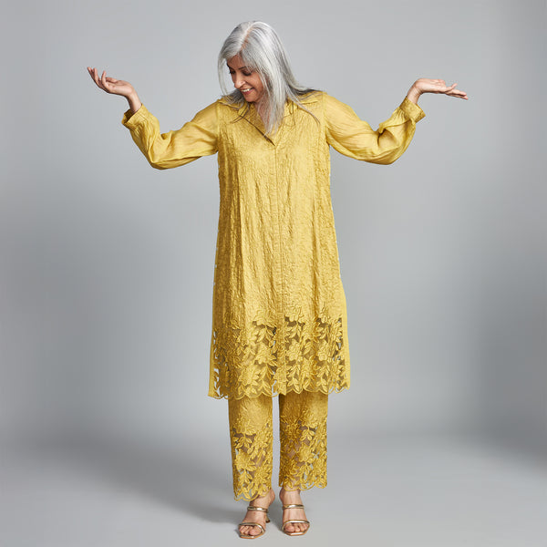 SOMA Cutwork Tunic Set - Yellow Ocre