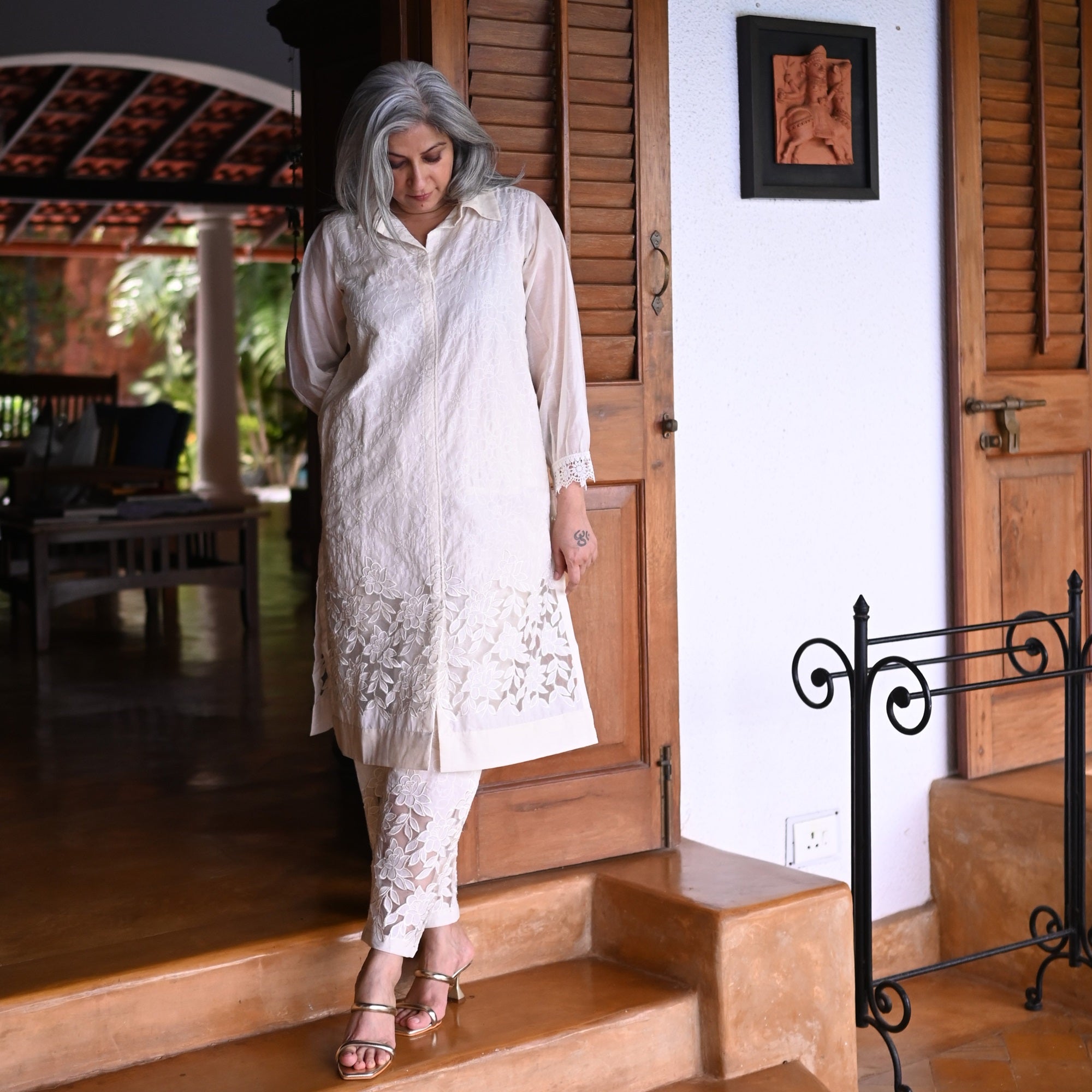 SOMA Cutwork Tunic Set - Ivory