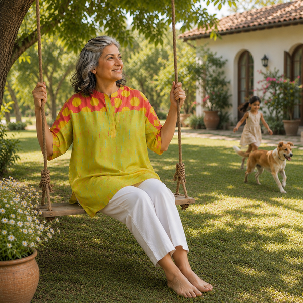 SORA Tunic Shirt - Lime Green Muslin Print