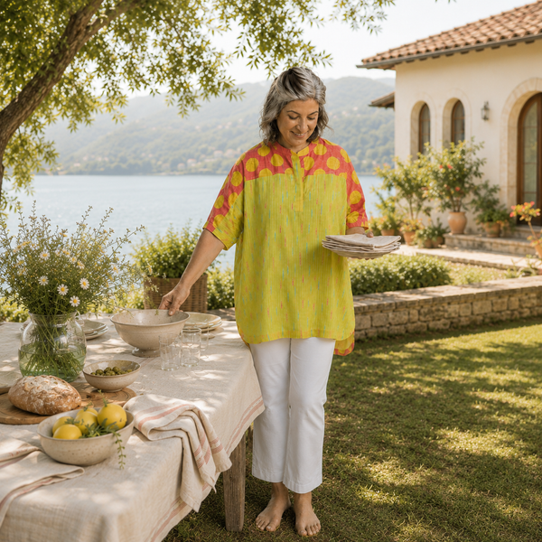 SORA Tunic Shirt - Lime Green Muslin Print