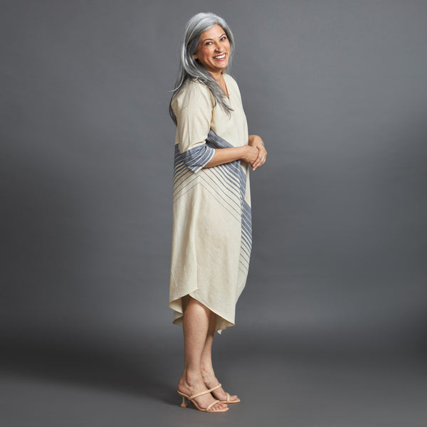 TASHI Cowl Dress - Ecru Grey Stripe (PROMO)