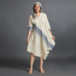 TASHI Cowl Dress - Ecru Grey Stripe (PROMO)