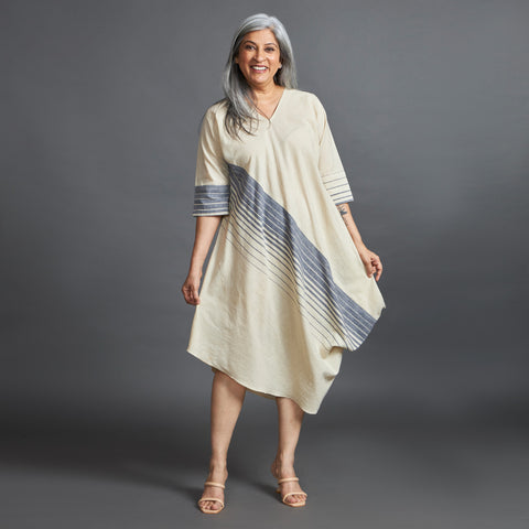 TASHI Cowl Dress - Ecru Grey Stripe (PROMO)