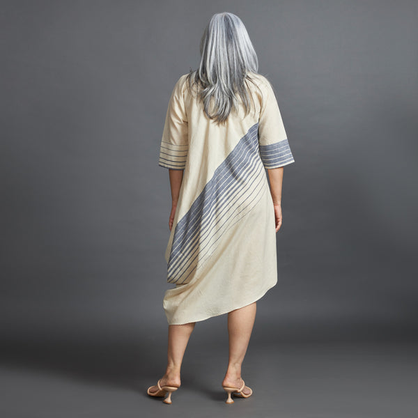 TASHI Cowl Dress - Ecru Grey Stripe (PROMO)