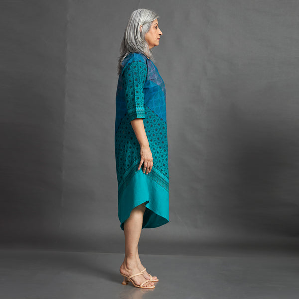 TASHI Cowl Dress - Blue Green Print (SALE)