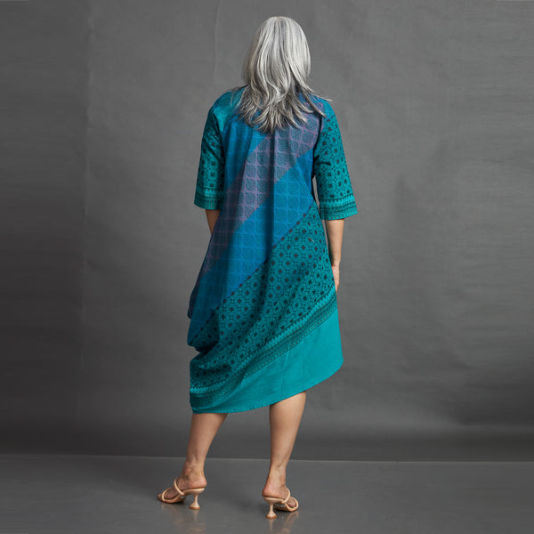 TASHI Cowl Dress - Blue Green Print (SALE)