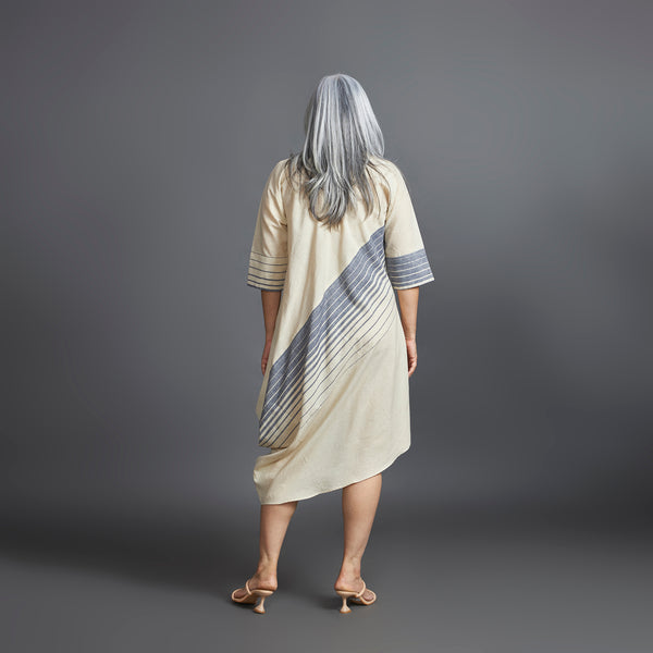 TASHI Cowl Dress - Ecru Grey Stripe (LAST PIECES)