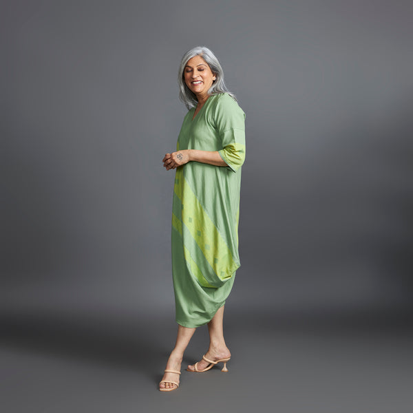 TASHI Cowl Dress - Green stripe (LAST PIECES)