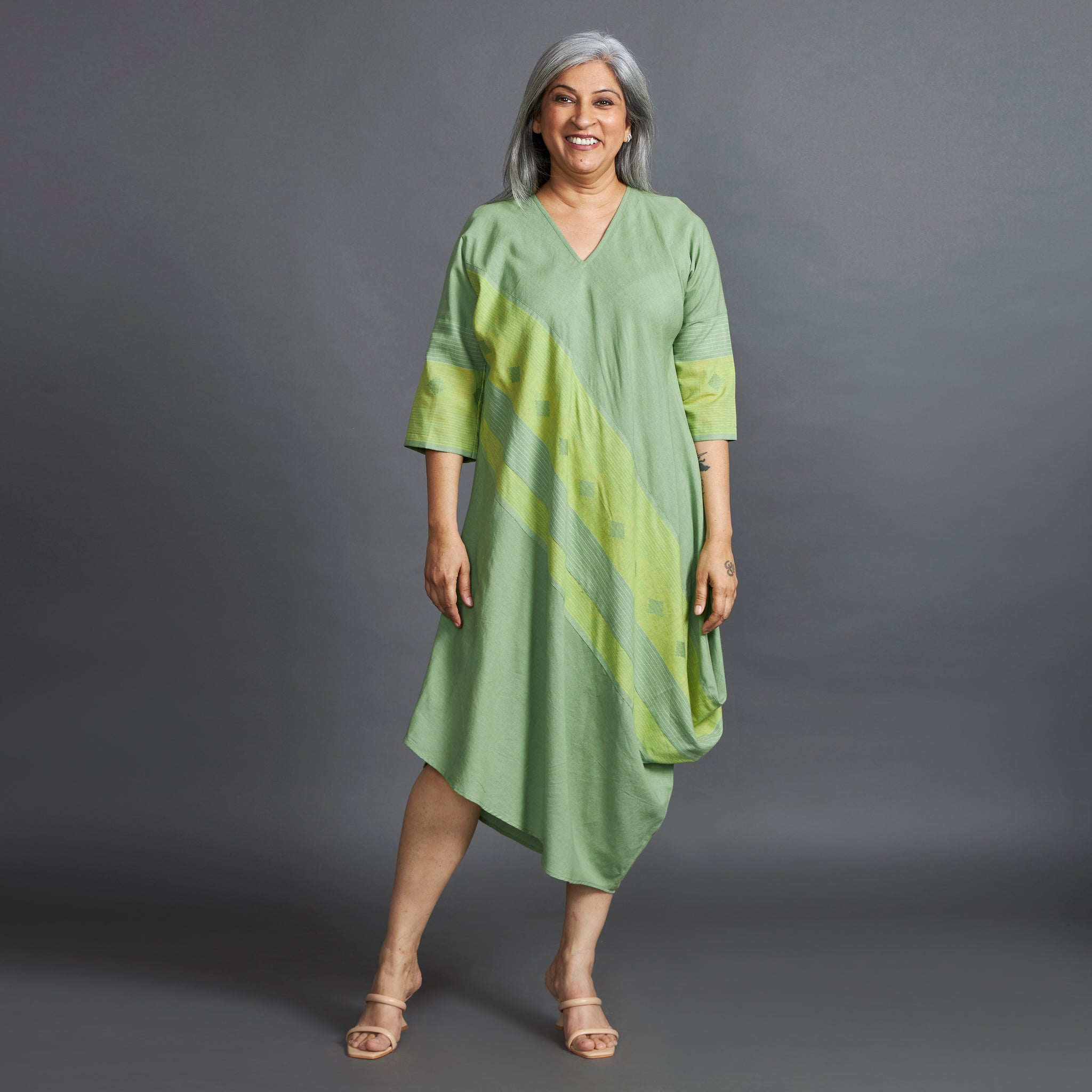 TASHI Cowl Dress - Green stripe (PROMO)